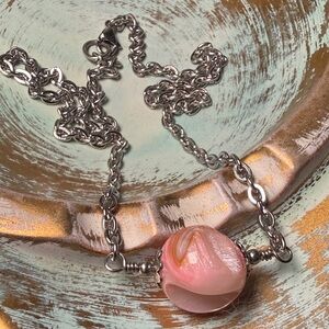 Pink Conch Shell Stainless Steel Pendant Necklace 16 inch
